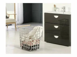 Don Hierro Cesto De Ropa|- Cesta metálica de almacenaje y decorativa, con ruedas y asa de madera, tamaño grande, ZESTA-