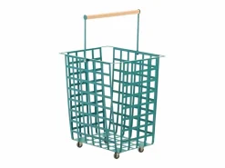 Don Hierro - Cesta metálica de almacenaje y decorativa, con ruedas y asa de madera, tamaño grande, ZESTA- Azul turquesa Online