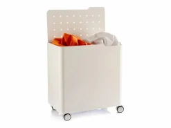 Don Hierro Cesto De Ropa|- Cesto de ropa con ruedas LUCCA, 60L, 2 compartimentos, cierre suave, estructura metálica blanca-