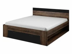 Dormitorio EOS: Armario, cama de 160x200, cómoda, mesitas de noche. Color roble oscuro y negro.^Meublorama Hot