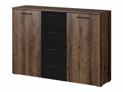Dormitorio EOS: Armario de 2 metros, Cama de 180x200, cómoda, mesitas de noche. Color roble oscuro y negro.^Meublorama Best