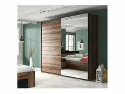 Dormitorio EOS: Armario de 2 metros, Cama de 180x200, cómoda, mesitas de noche. Color roble oscuro y negro.^Meublorama Best