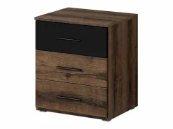Meublorama Dormitorio EOS: Armario 220x210, Cama 180, cómoda, mesitas de noche. Color roble oscuro y negro. Marru00f3n Hot