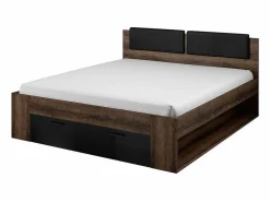 Dormitorio FLOYD: Armario 220cm, Cama 160x200, cómoda, mesitas de noche. Color roble oscuro y negro brillante.^Meublorama Discount