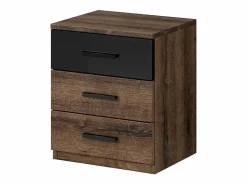 Dormitorio FLOYD: Armario 220cm, Cama 160x200, cómoda, mesitas de noche. Color roble oscuro y negro brillante.^Meublorama Discount