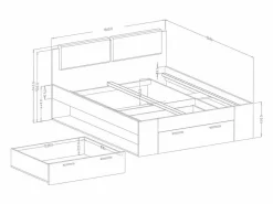 Dormitorio FLOYD: Armario 220cm, Cama 160x200, cómoda, mesitas de noche. Color roble oscuro y negro brillante.^Meublorama Discount