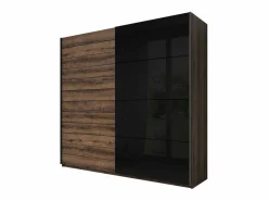 Dormitorio FLOYD: Armario de 200 cm, Cama de 180x200, cómoda, mesitas de noche. Color roble oscuro y negro brillante.^Meublorama Outlet
