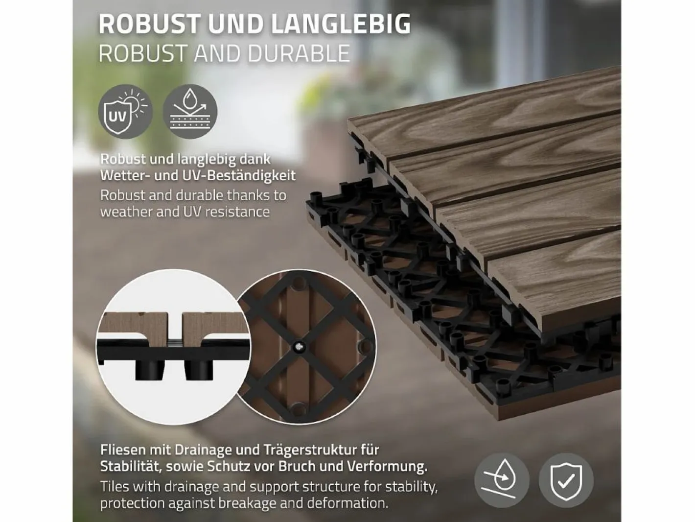 ECD Germany Baldosas para exterior de WPC marrón oscuro 30x30cm efecto madera 44 Piezas para 4m² con sistema clic, losas para terraza, balcón o patio^ML-DESIGN Discount