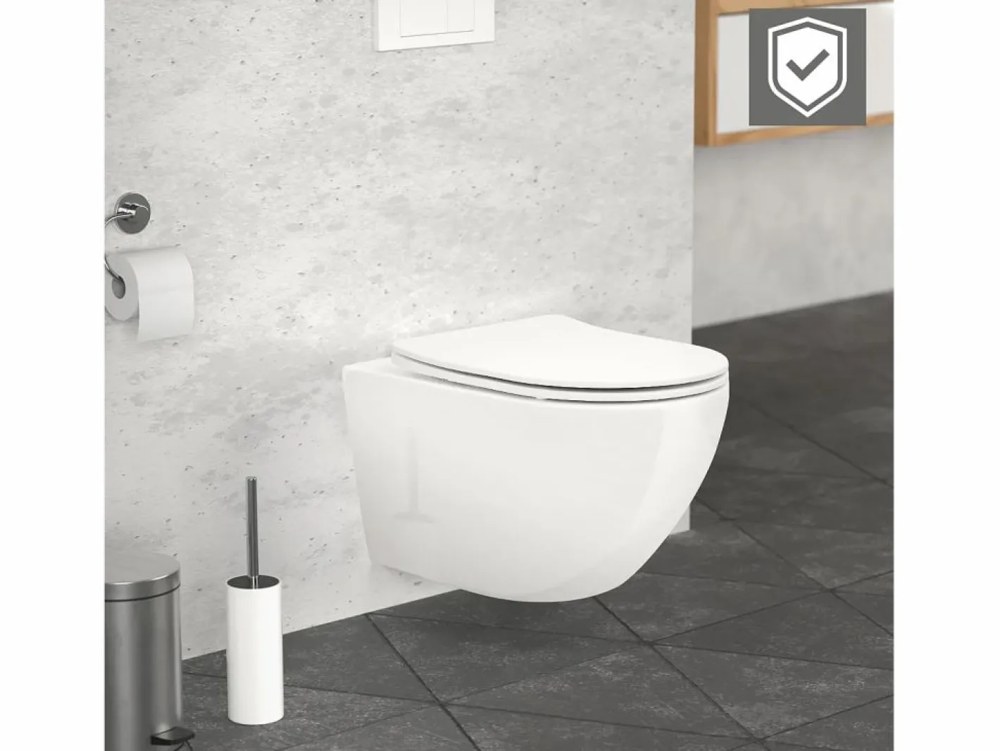 ECD Germany Inodoro suspendido sin borde de cerámica , revestimiento Nano, inodoro suspendido de pared de 52 cm de largo, con asiento Softclose^LuxeBath Outlet