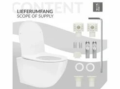 ECD Germany Inodoro suspendido sin borde de cerámica , revestimiento Nano, inodoro suspendido de pared de 52 cm de largo, con asiento Softclose^LuxeBath Outlet