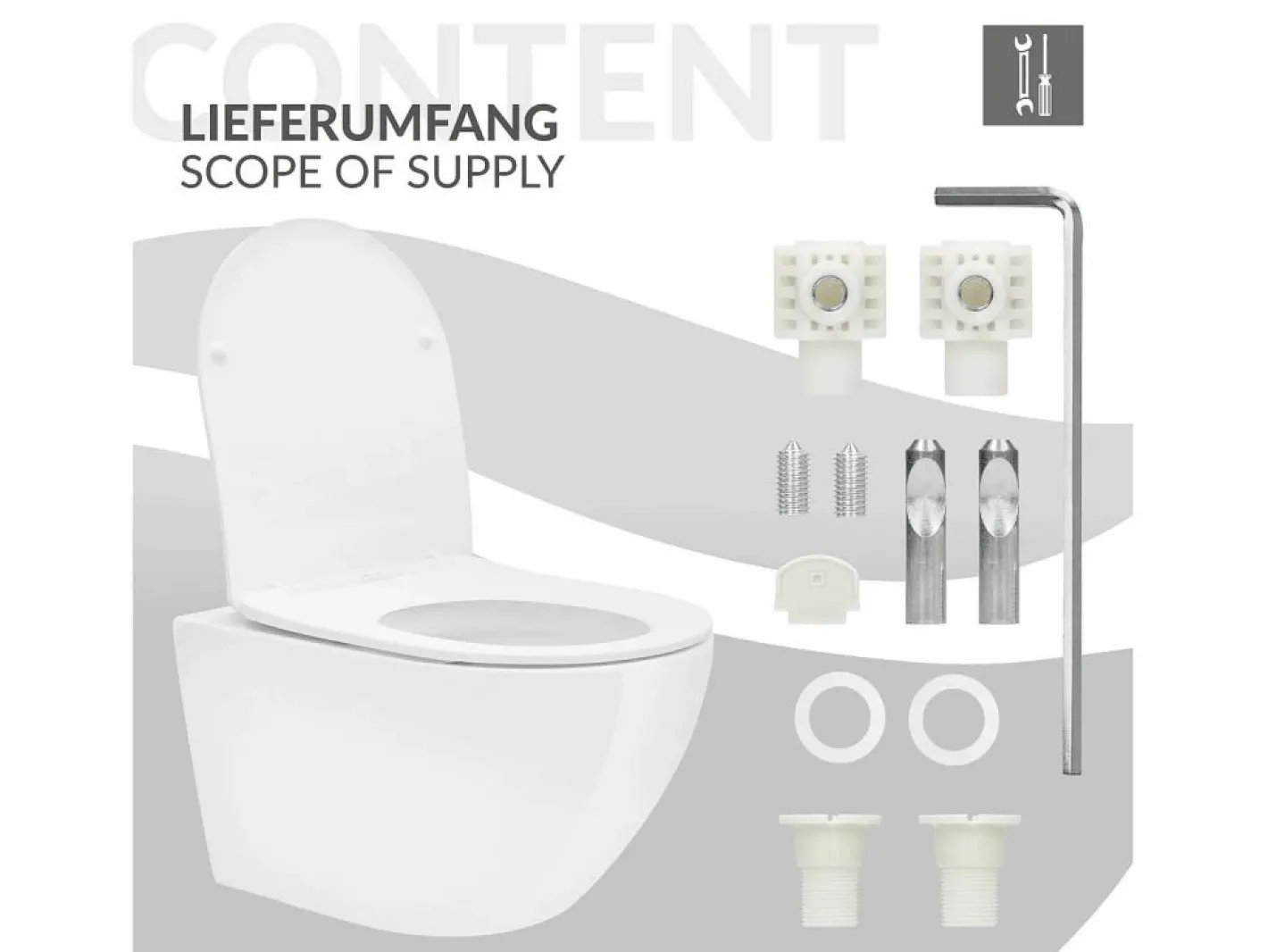 ECD Germany Inodoro suspendido sin borde de cerámica , revestimiento Nano, inodoro suspendido de pared de 52 cm de largo, con asiento Softclose^LuxeBath Outlet
