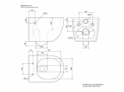 LuxeBath ECD Germany Inodoro suspendido sin brida, largo 52 cm, , con función bidé, revestimiento Nano, de cerámica, tapa de inodoro, cierre suave, cisterna Blanco Hot