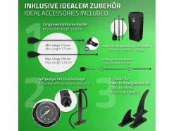 ECD Germany Tabla hinchable de paddle surf SUP Makani 320 x 80 x 15 cm de PVC hasta 120kg con bomba de aire, bolsa de transporte y accesorios Verde Discount