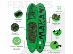 ECD Germany Tabla hinchable de paddle surf SUP Makani 320 x 80 x 15 cm de PVC hasta 120kg con bomba de aire, bolsa de transporte y accesorios Verde Discount