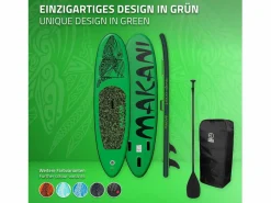 ECD Germany Tabla hinchable de paddle surf SUP Makani 320 x 80 x 15 cm de PVC hasta 120kg con bomba de aire, bolsa de transporte y accesorios Verde Discount