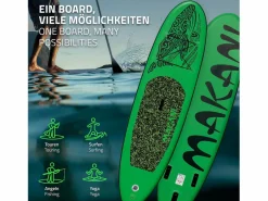 ECD Germany Tabla hinchable de paddle surf SUP Makani 320 x 80 x 15 cm de PVC hasta 120kg con bomba de aire, bolsa de transporte y accesorios Verde Discount
