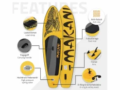 ECD Germany Tabla hinchable de paddle surf SUP Makani 320 x 80 x 15 cm de PVC color con bomba de aire, bolsa de transporte y accesorios Amarillo