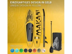 ECD Germany Tabla hinchable de paddle surf SUP Makani 320 x 80 x 15 cm de PVC color con bomba de aire, bolsa de transporte y accesorios Amarillo