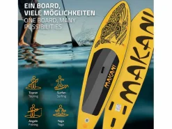 ECD Germany Tabla hinchable de paddle surf SUP Makani 320 x 80 x 15 cm de PVC color con bomba de aire, bolsa de transporte y accesorios Amarillo