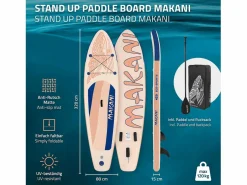 ECD Germany Tabla hinchable de paddle surf SUP Makani 320 x 80 x 15 cm de PVC color albaricoque con bomba de aire, bolsa de transporte y accesorios Naranja claro Online