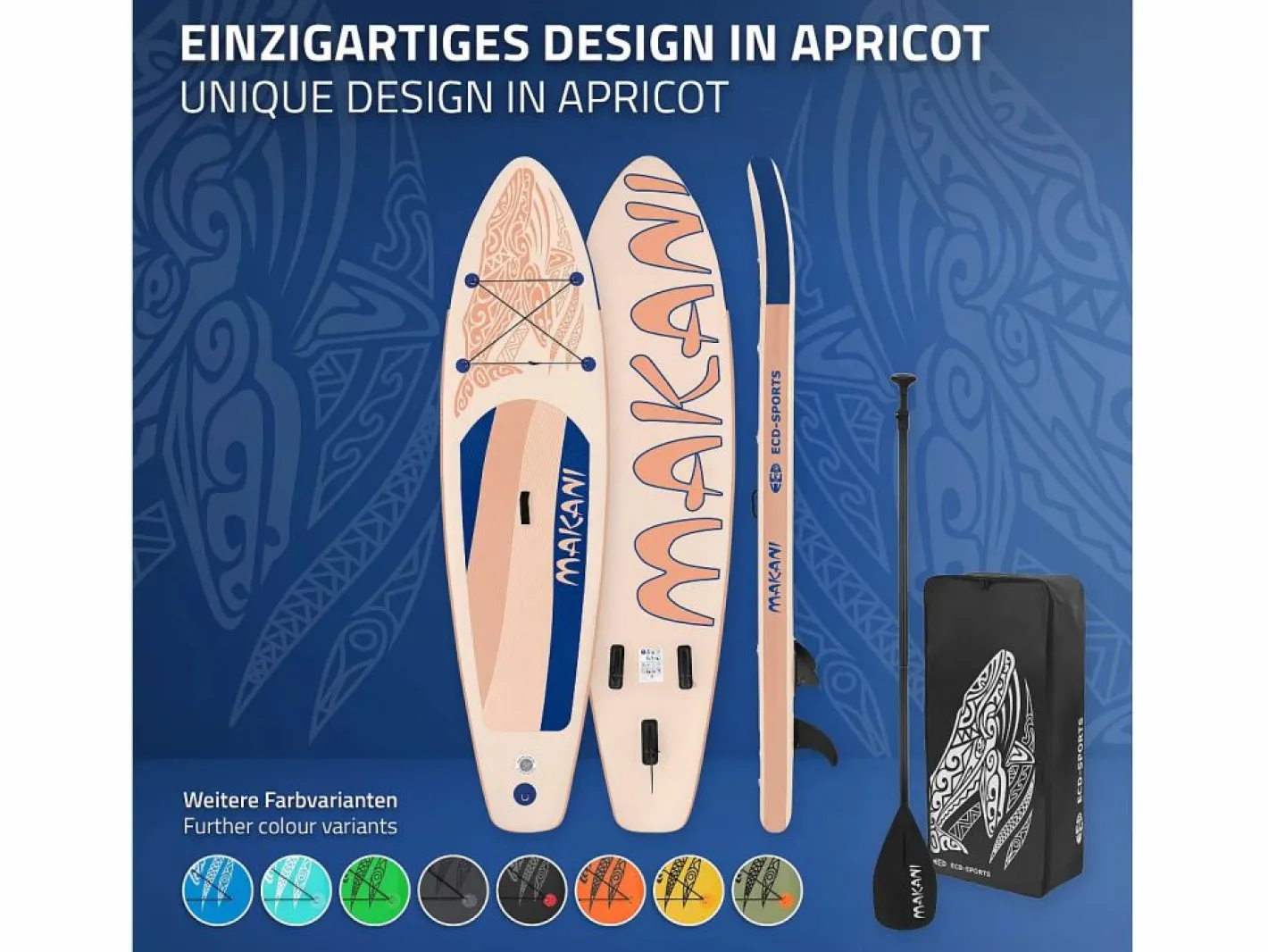 ECD Germany Tabla hinchable de paddle surf SUP Makani 320 x 80 x 15 cm de PVC color albaricoque con bomba de aire, bolsa de transporte y accesorios Naranja claro Online