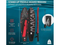 ECD Germany Deportes Náuticos|Tabla hinchable de paddle surf SUP Makani 320 x 80 x 15 cm de PVC -rojo hasta 120kg, bomba de aire, bolsa de transporte y accesorios