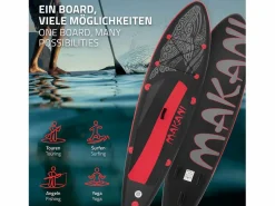 ECD Germany Deportes Náuticos|Tabla hinchable de paddle surf SUP Makani 320 x 80 x 15 cm de PVC -rojo hasta 120kg, bomba de aire, bolsa de transporte y accesorios
