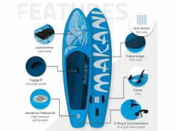 ECD Germany Tabla hinchable de paddle surf SUP Makani 320 x 80 x 15 cm de PVC hasta 120kg con bomba de aire, bolsa de transporte y accesorios Azul Sale