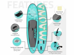 Tabla hinchable de paddle surf SUP Maona 308 x 78 x 10 cm de PVC turquesa hasta 120kg con bomba de aire, bolsa de transporte y accesorios^ECD Germany Sale