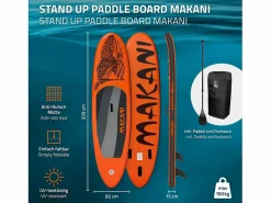 ECD Germany Deportes Náuticos|Tabla hinchable de paddle surf SUP Makani 320 x 80 x 15 cm de PVC hasta 120kg con bomba de aire, bolsa de transporte y accesorios