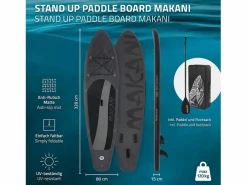 ECD Germany Tabla hinchable de paddle surf SUP Makani 320 x 80 x 15 cm de PVC hasta 120kg con bomba de aire, bolsa de transporte y accesorios Negro Best