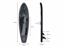 ECD Germany Tabla hinchable de paddle surf SUP Makani 320 x 80 x 15 cm de PVC hasta 120kg con bomba de aire, bolsa de transporte y accesorios Negro Best
