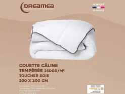 DREAMEA Edredón Câline de tacto sedoso 200 x 200 cm - 250 g/m² - con bies gris - BIESYA Blanco Online