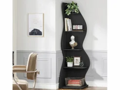 Tribesigns Elegante pequeña biblioteca de esquina - Estantería de esquina moderna de 5 niveles - Forma única para salón, oficina en casa - Negro Hot