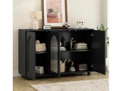 Elegante y discreto aparador en forma de U - 120 x 40 x 78,5 cm - con puerta de cristal - ideal para cualquier espacio - MDF -^Merax Hot