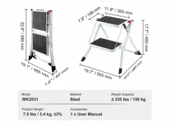Escalón-Escalera SucceBuy 2 Peldaños Plegable 3 Alturas Ajustables Carga Máxima 150 kg - Seguro y Estable para Trabajos en Altura^ Online