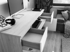 Mesa De Ordenador|Escritorio 2 cajones, 2 puertas, 5 estantes, sonoma/Blanco, 135 x 77 x 50 cm