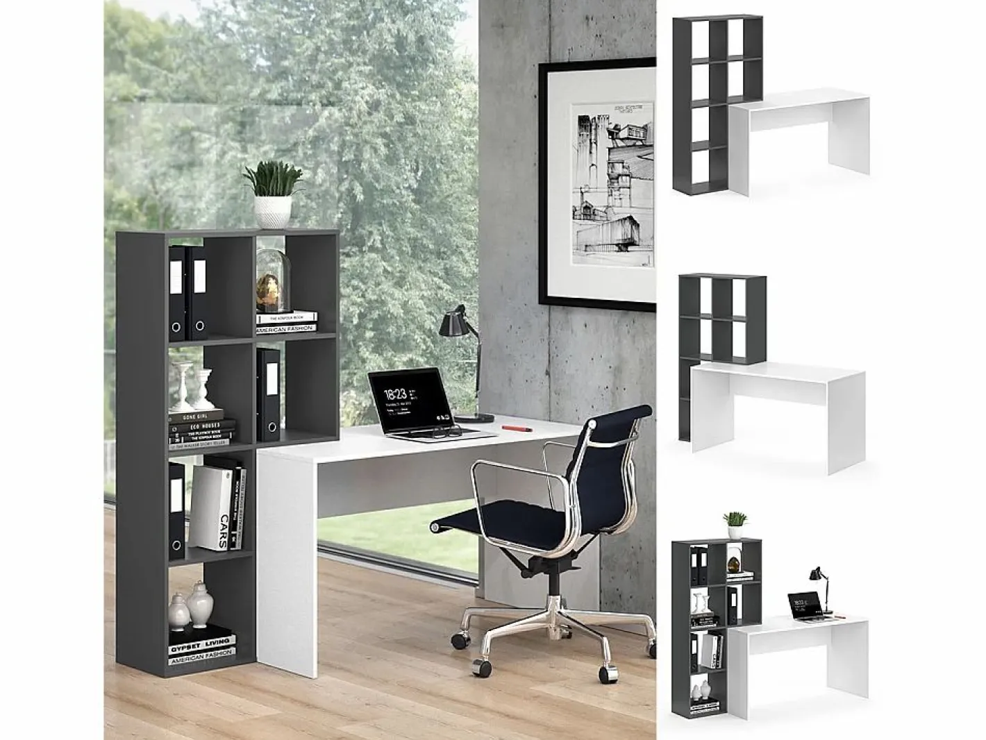 Escritorio blanco/antracita 166.8x59x143 mara^Vicco Online