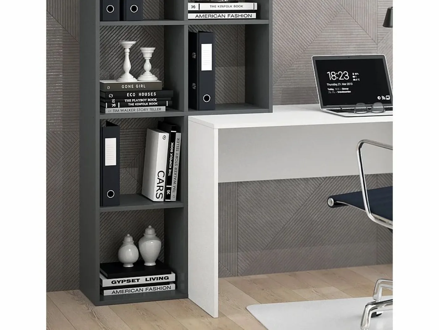 Escritorio blanco/antracita 166.8x59x143 mara^Vicco Online