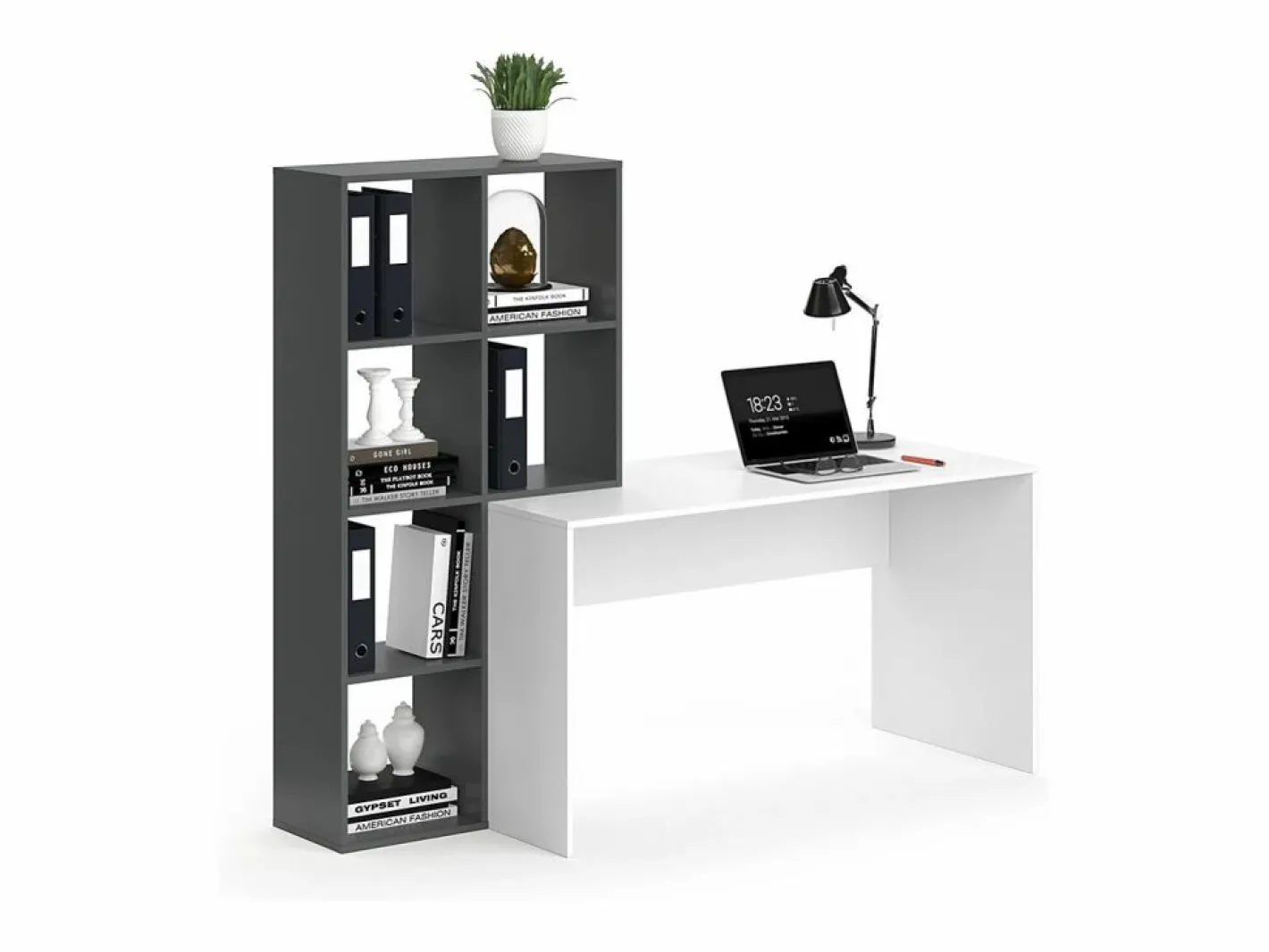 Escritorio blanco/antracita 166.8x59x143 mara^Vicco Online