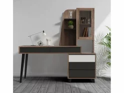 AHD Escritorio Tradicional|Escritorio casa oficina diseño moderno 120 x 55 cm cajonera vitrina Noly - Natural