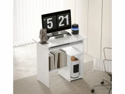 Mesa Gaming|Escritorio compacto con estante para teclado y almacenaje abierto, panel de melamina, , resistente y funcional (80x45x75cm)