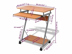 Clicnbuy Mesa De Ordenador|Escritorio compacto de ordenador con bandeja de teclado marrón