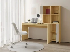 Escritorio con 3 armarios y 3 estantes color natural y blanco - ALIOBINI^Vente-unique Outlet
