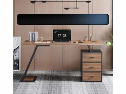 DripeX Mesa De Ordenador|Escritorio con 3 cajones de almacenamiento - tablero de madera - MDF y Metal - Marrón + Negro - 138,5x58x75cm