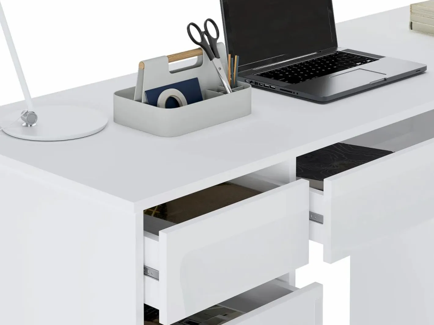 Vente-unique Escritorio con 9 cajones en color brillante - JENEMI Blanco Clearance