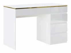 Vente-unique Escritorio con 5 cajones en color brillante y dorado - VUKIA Blanco Clearance