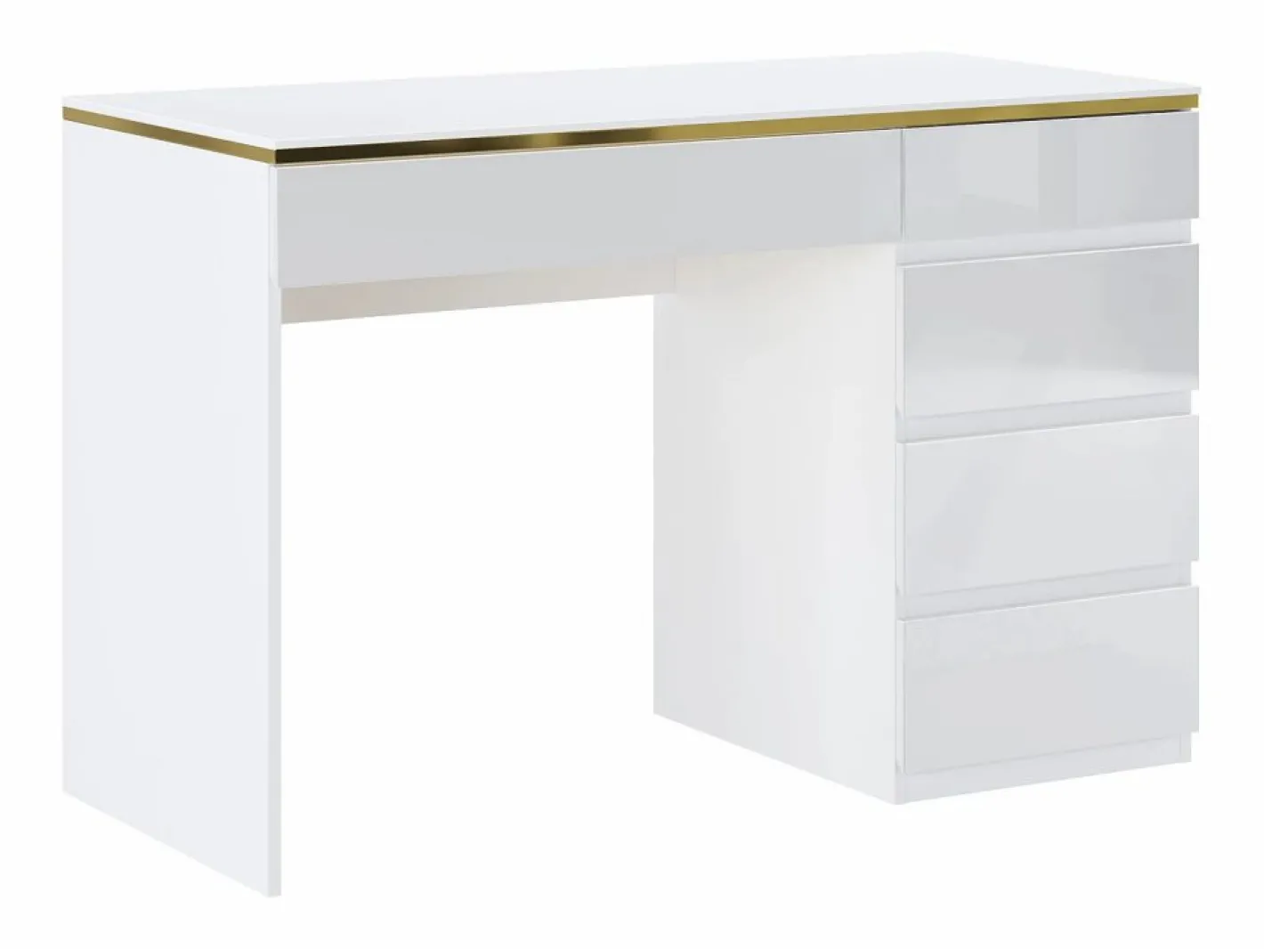Vente-unique Escritorio con 5 cajones en color brillante y dorado - VUKIA Blanco Clearance