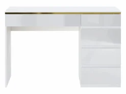 Vente-unique Escritorio con 5 cajones en color brillante y dorado - VUKIA Blanco Clearance