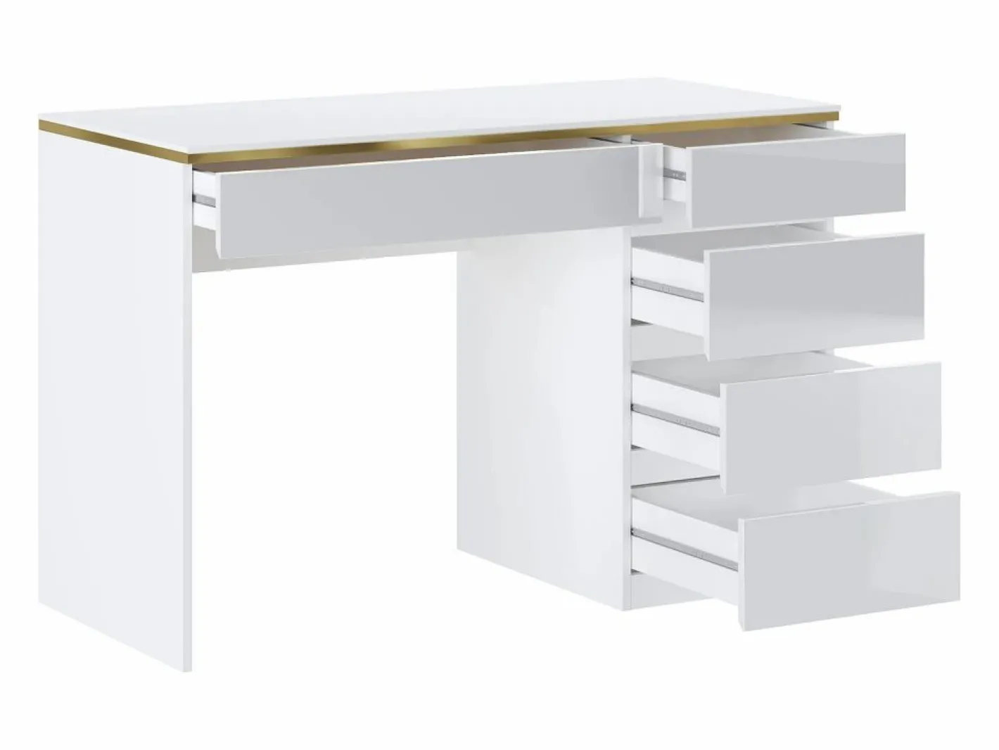 Vente-unique Escritorio con 5 cajones en color brillante y dorado - VUKIA Blanco Clearance